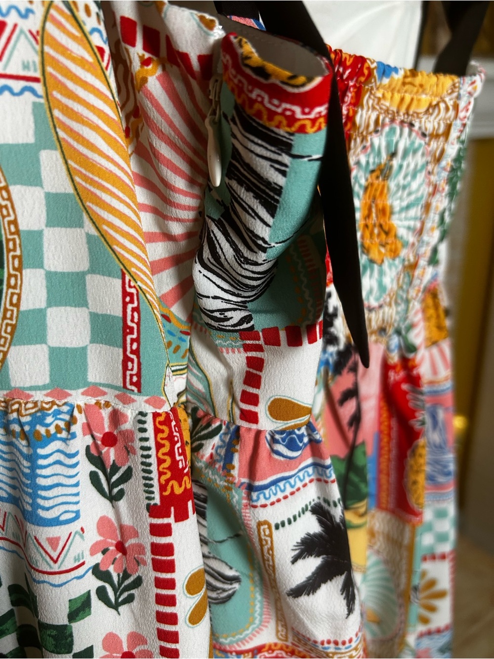 Skies Are Blue Tropical Patchwork Tiered Maxi Dress M Resort Boho old money #632 - Picture 8 of 14